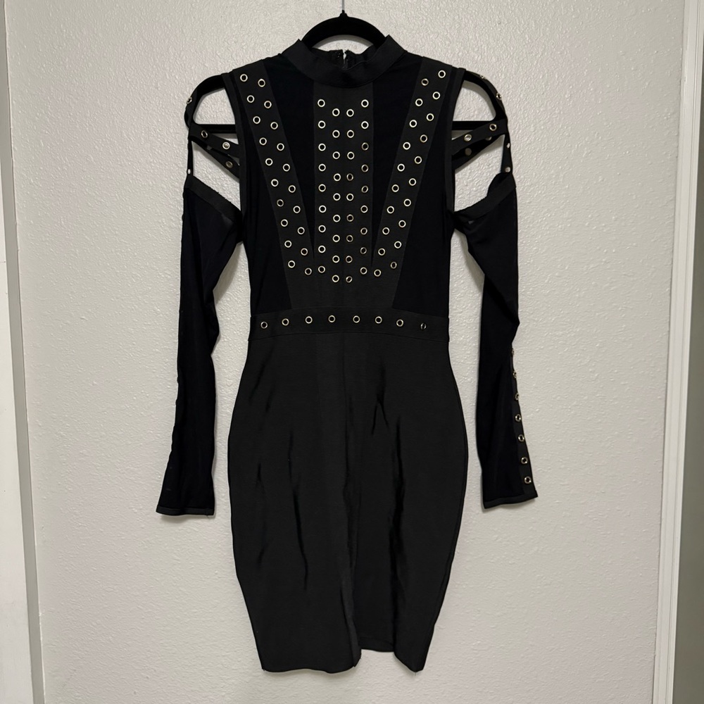 Black and gold bandage dress